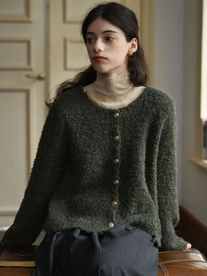 【Final Sale】Stella Crew Neck Solid Button Front Cardigan