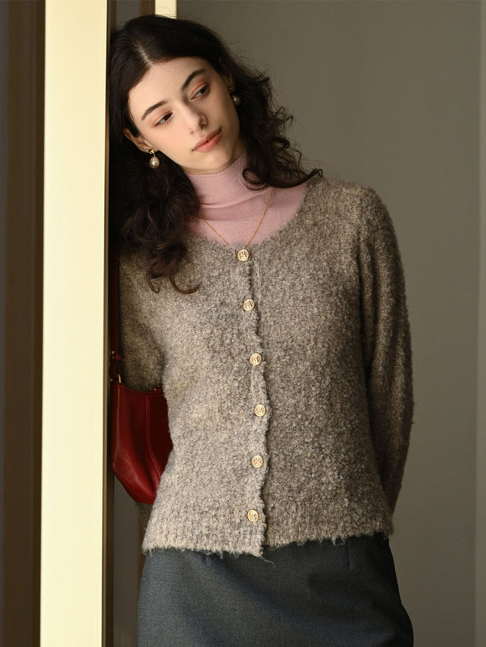 【Final Sale】Stella Crew Neck Solid Button Front Cardigan