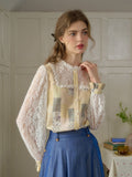 【Final Sale】Vivienne Lace Collar Patchwork Blouse - Yellow