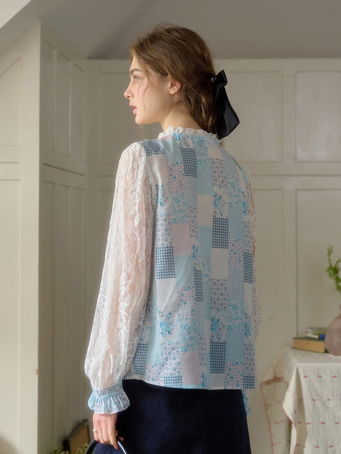 【Final Sale】Vivienne Lace Collar Patchwork Blouse
