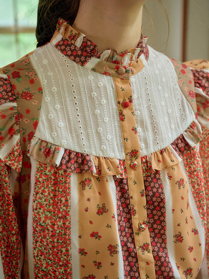 【Final Sale】Wren Stand Collar Floral Patchwork Shirt
