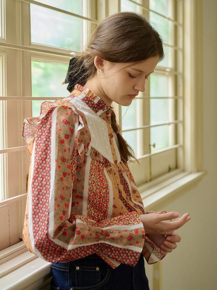 【Final Sale】Wren Stand Collar Floral Patchwork Shirt