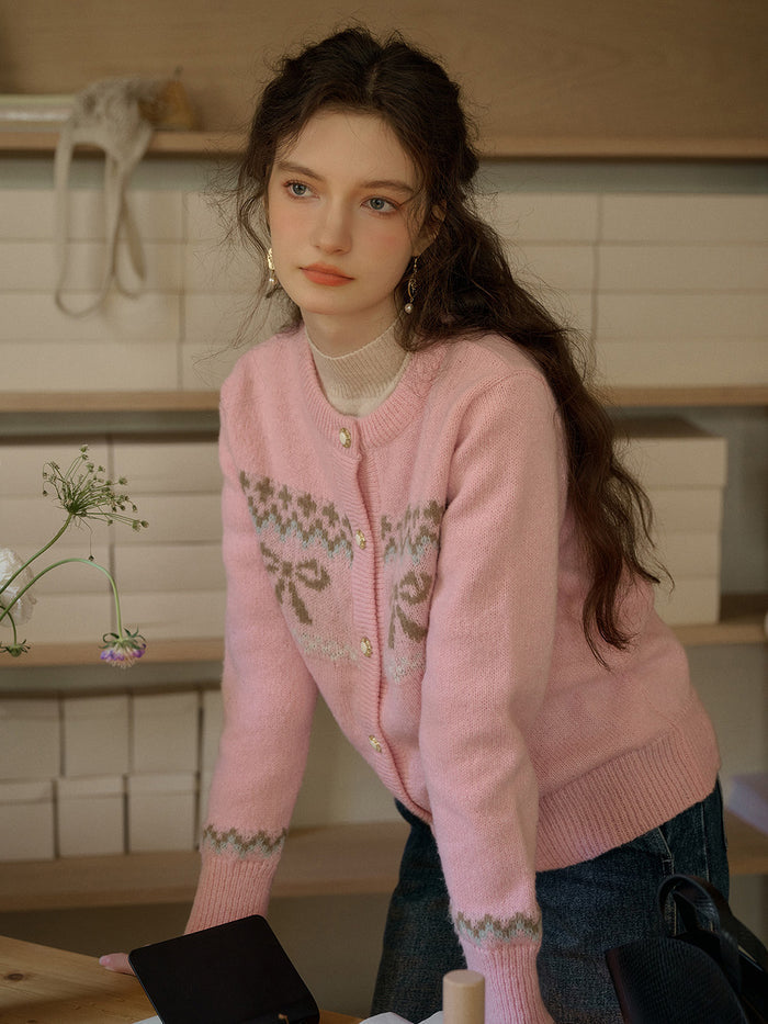 【Final Sale】Zoey Round Neck Bow Patter Sweater