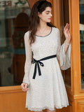 【Flash Sale】Rylan Polka Dot Contrasting Color Round Neck Bell Sleeve Dress