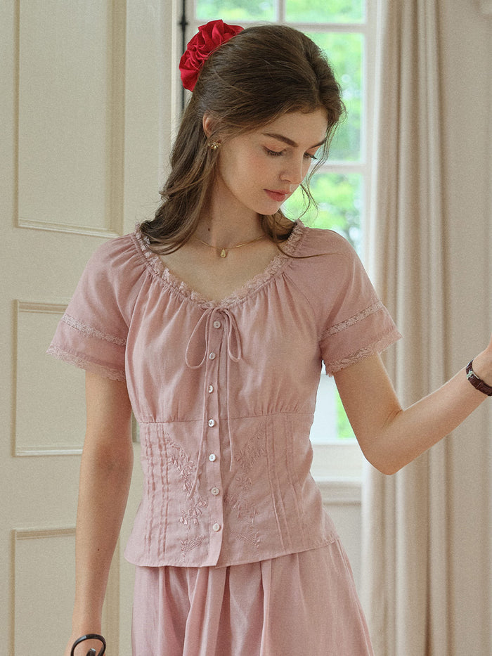 Gabriella Lace Collar Embroidery Blouse