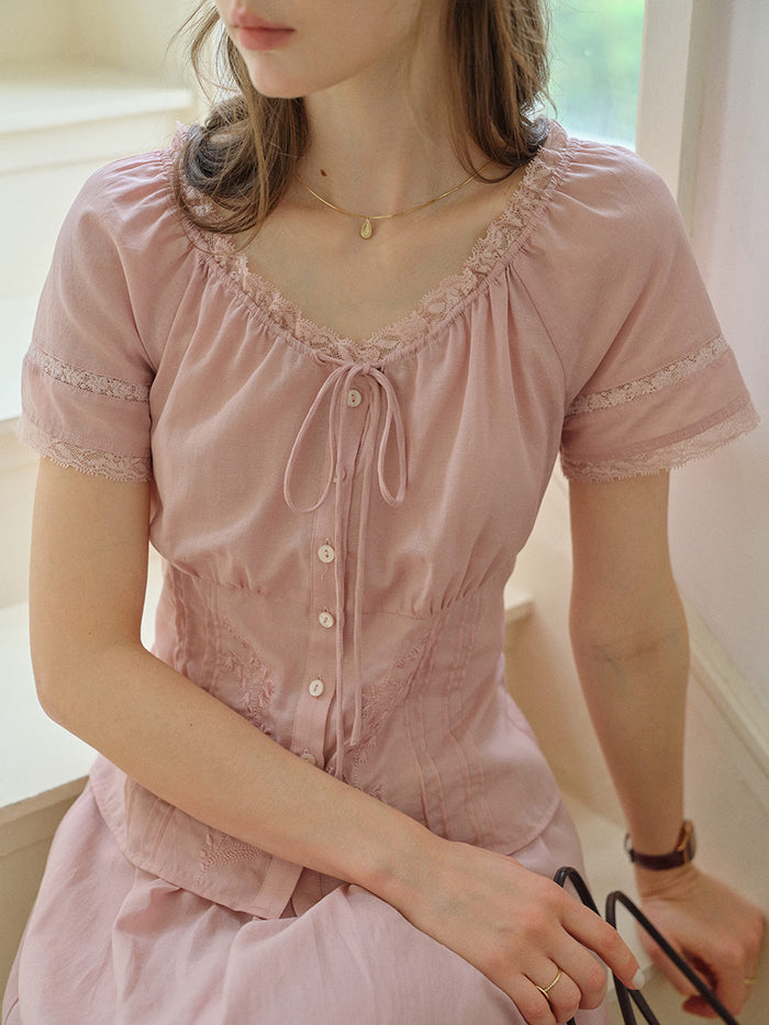 Gabriella Lace Collar Embroidery Blouse