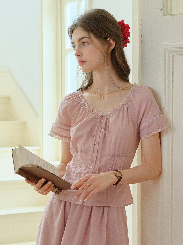 Gabriella Lace Collar Embroidery Blouse