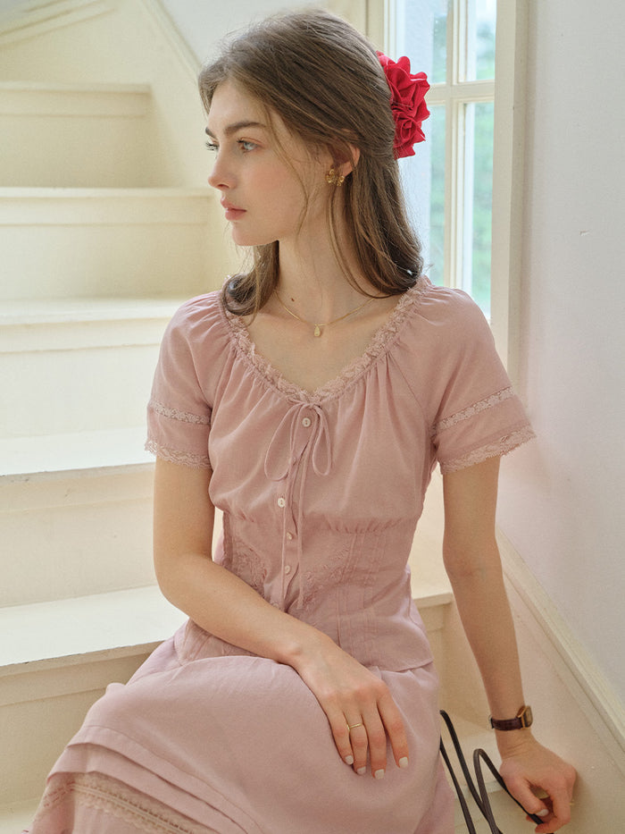 Gabriella Lace Collar Embroidery Blouse