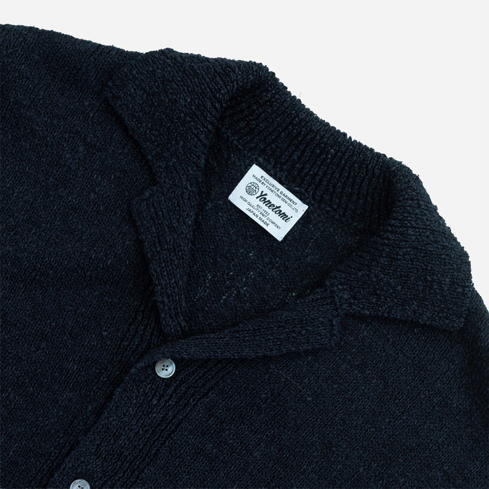 GIMU SLUB MOKU BUTTON SHIRT - NAVY/BLACK