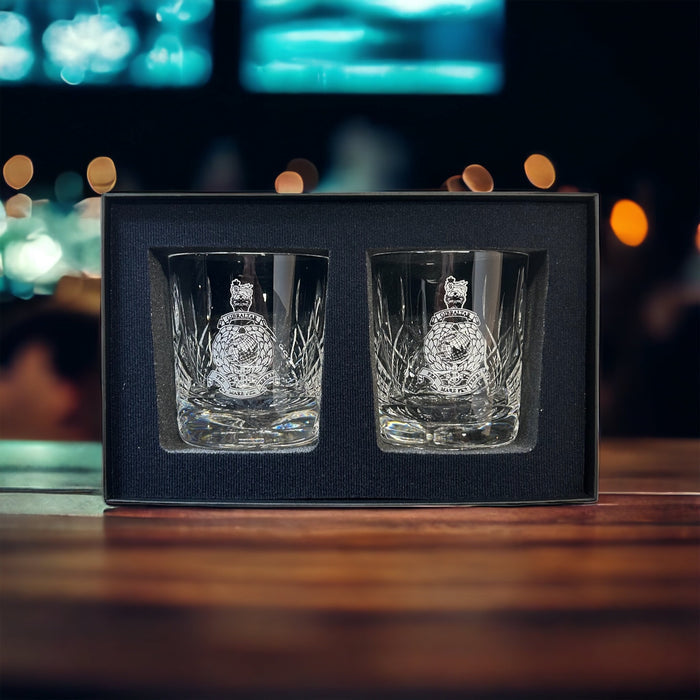 Globe & Laurel Panel Style Pair of Whisky Tumblers