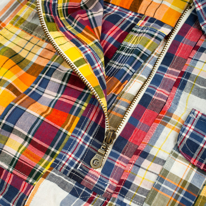 HALF ZIP PATCHWORK SHIRT - MULTI CHECK