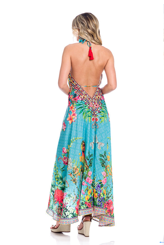 Hawaii dress, floral dress yellow/green