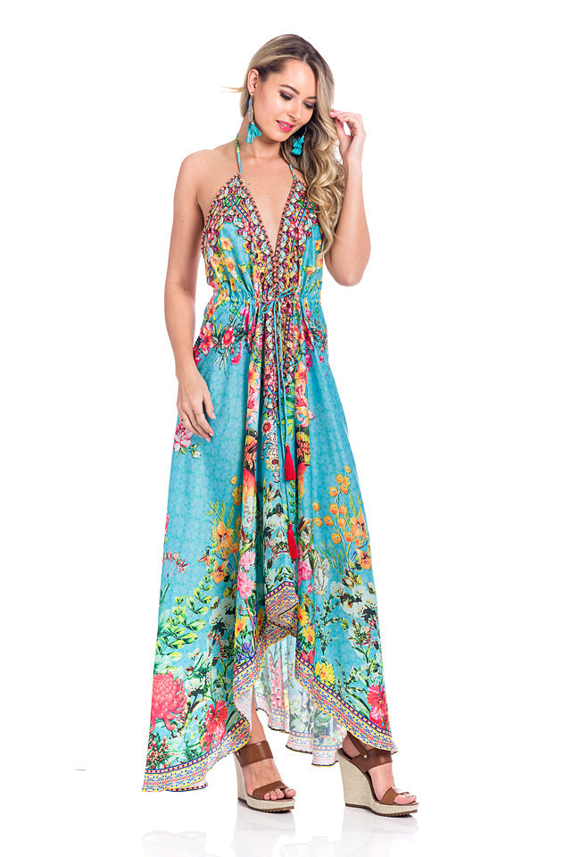 Hawaii dress, floral dress yellow/green