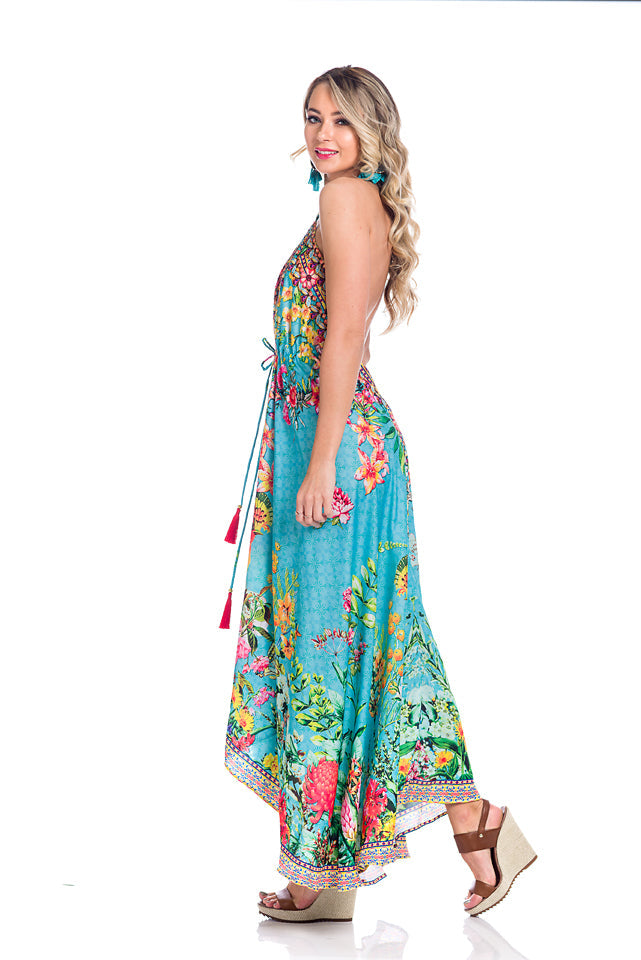 Hawaii dress, floral dress yellow/green