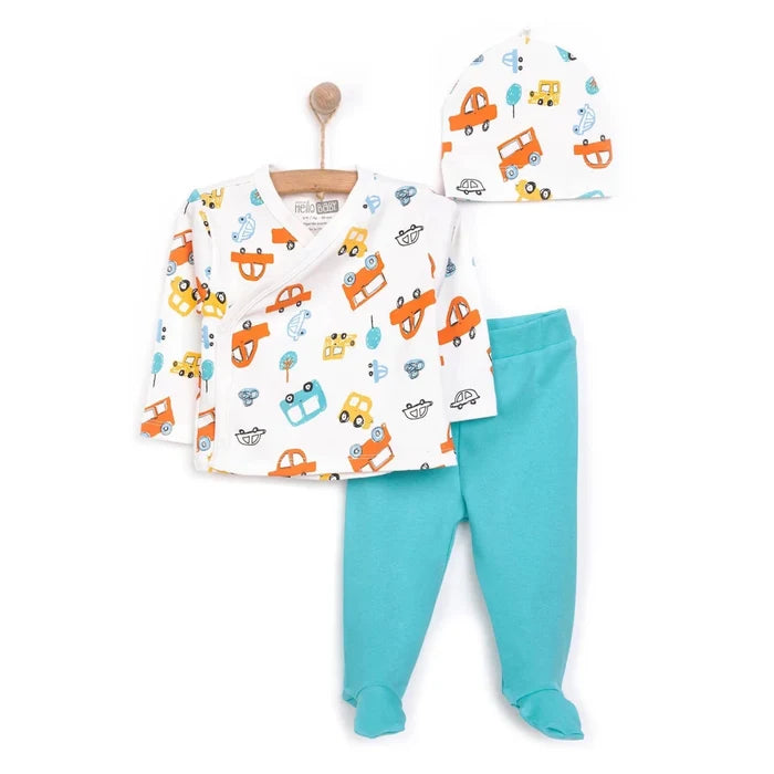HelloBaby Boy Wrapover Top - Hat - Footed Bottom - Ecru Ecru - ebebek