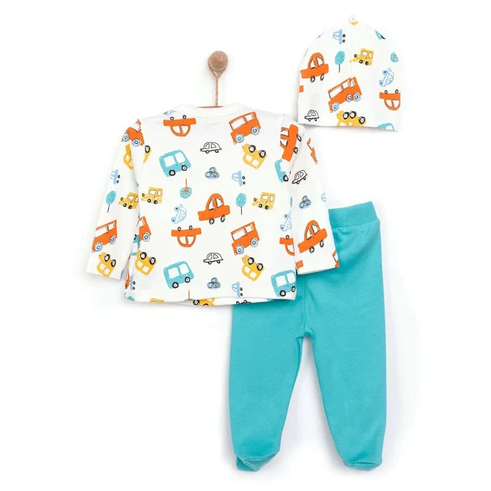 HelloBaby Boy Wrapover Top - Hat - Footed Bottom - Ecru Ecru - ebebek