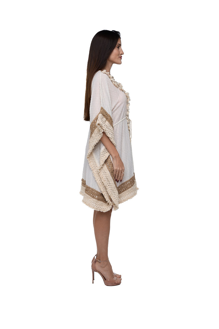 Ivory crochet trim kaftan C-1554