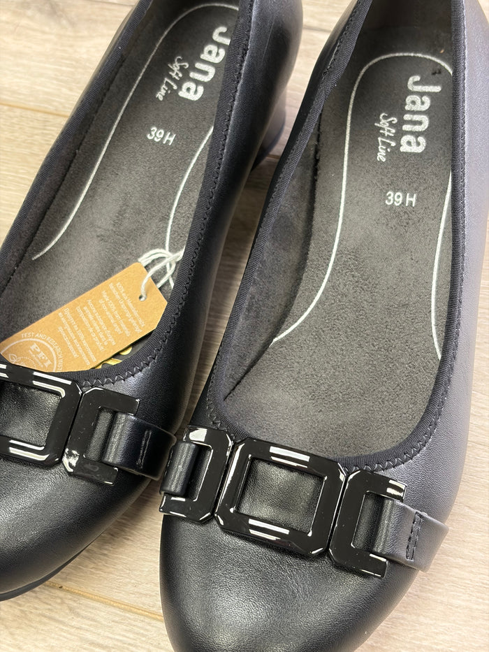Jana - Black Buckle Court Shoe