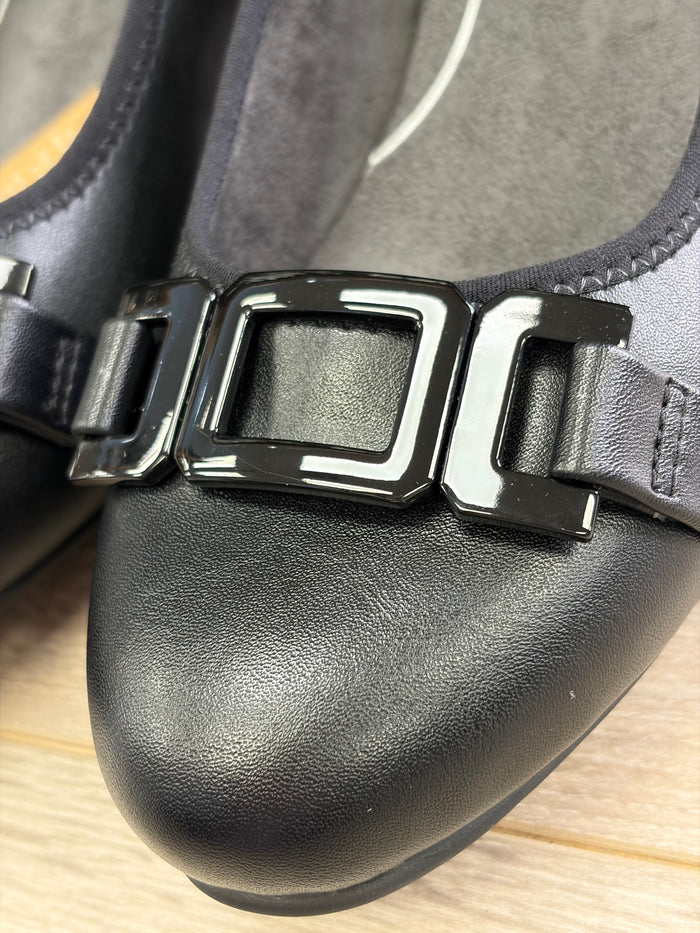 Jana - Black Buckle Court Shoe
