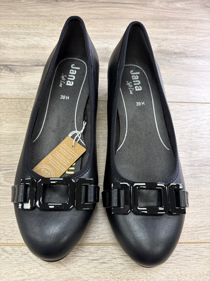Jana - Black Buckle Court Shoe