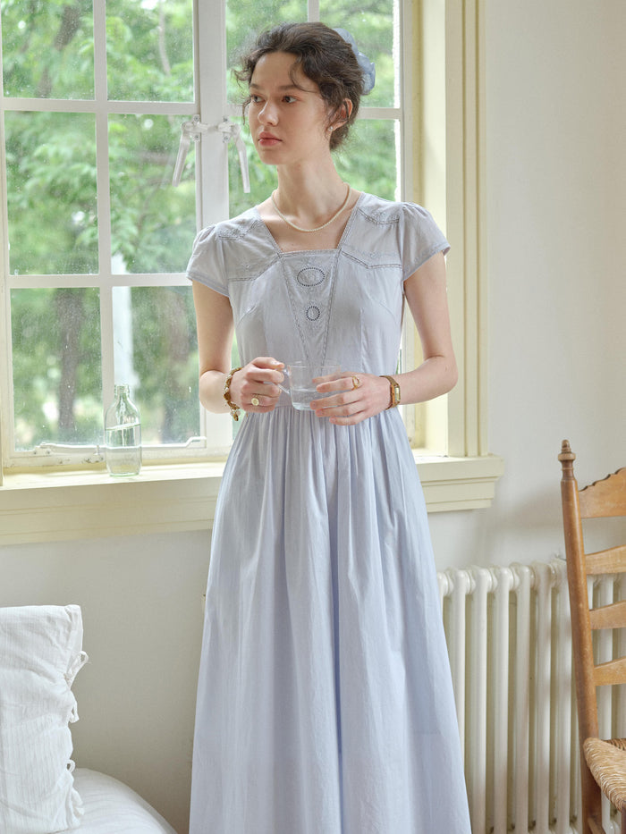Kaia Square Neck Embroidery Dress