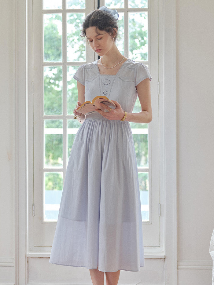Kaia Square Neck Embroidery Dress