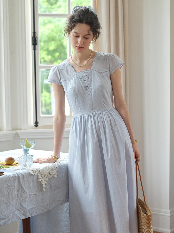 Kaia Square Neck Embroidery Dress