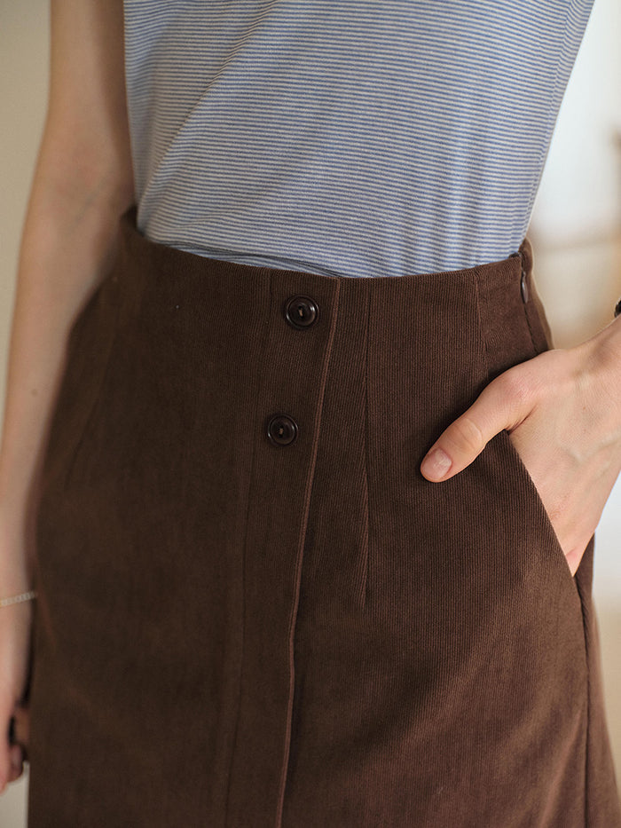 Kensley Button Simple Midi Skirt