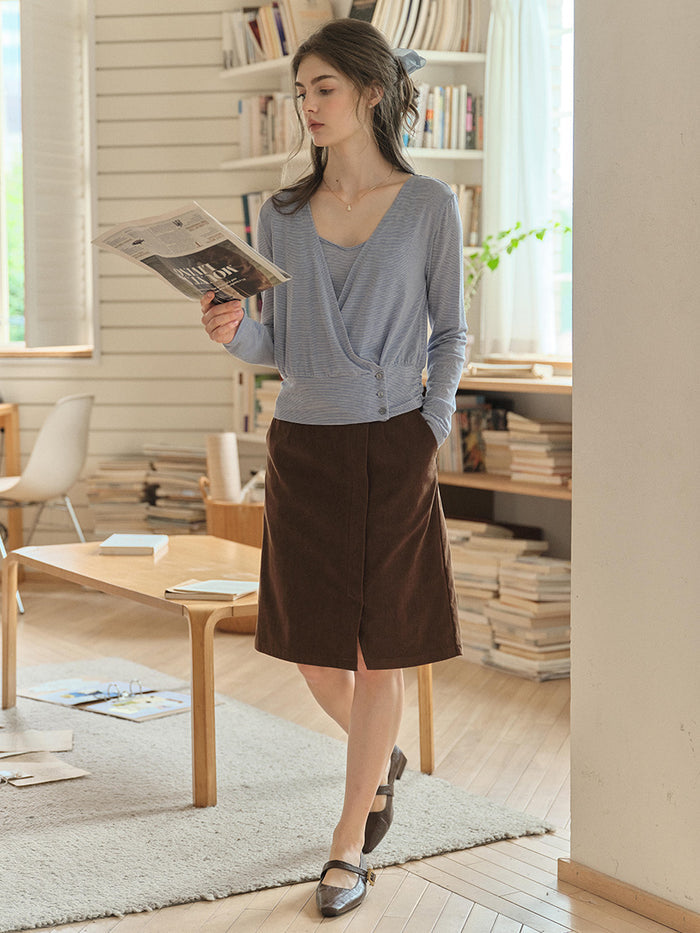 Kensley Button Simple Midi Skirt