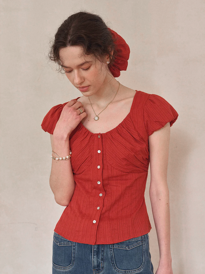 Lacey Round Neck Waist 100% Cotton Blouse