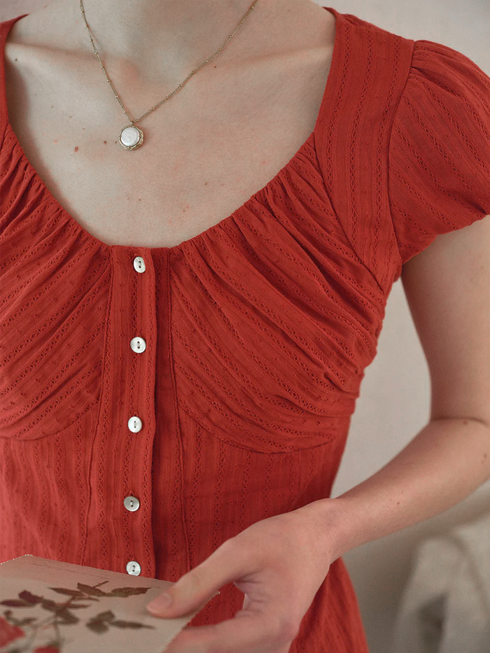 Lacey Round Neck Waist 100% Cotton Blouse