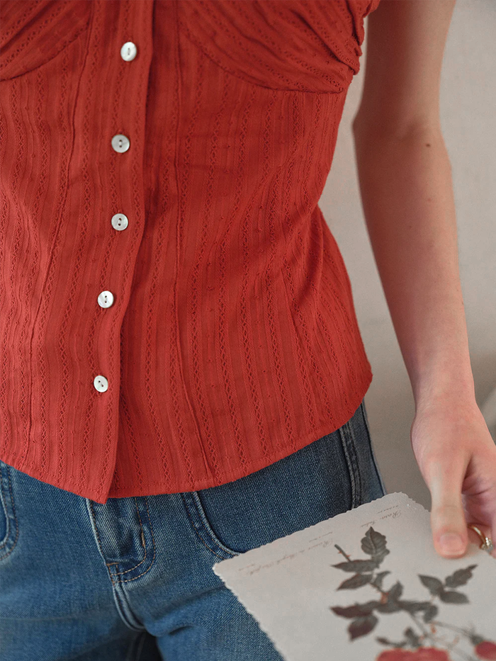 Lacey Round Neck Waist 100% Cotton Blouse