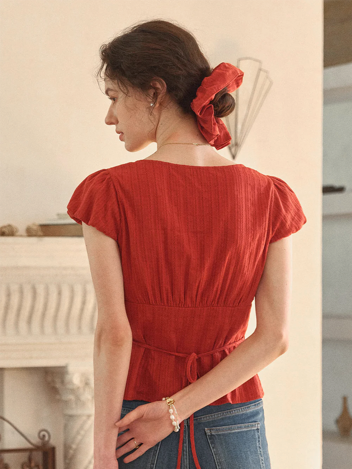 Lacey Round Neck Waist 100% Cotton Blouse