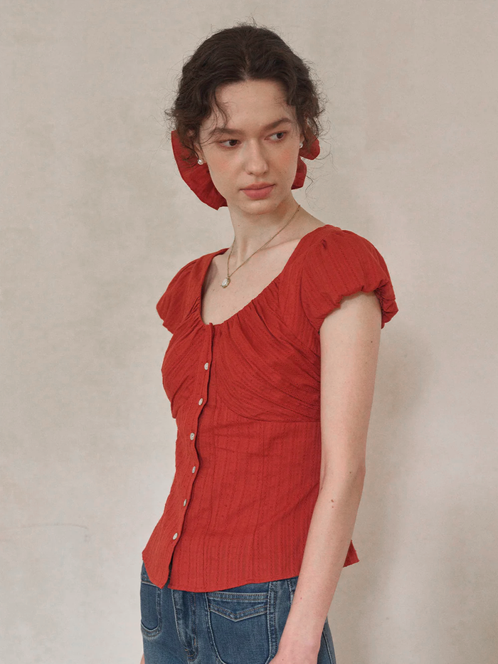 Lacey Round Neck Waist 100% Cotton Blouse