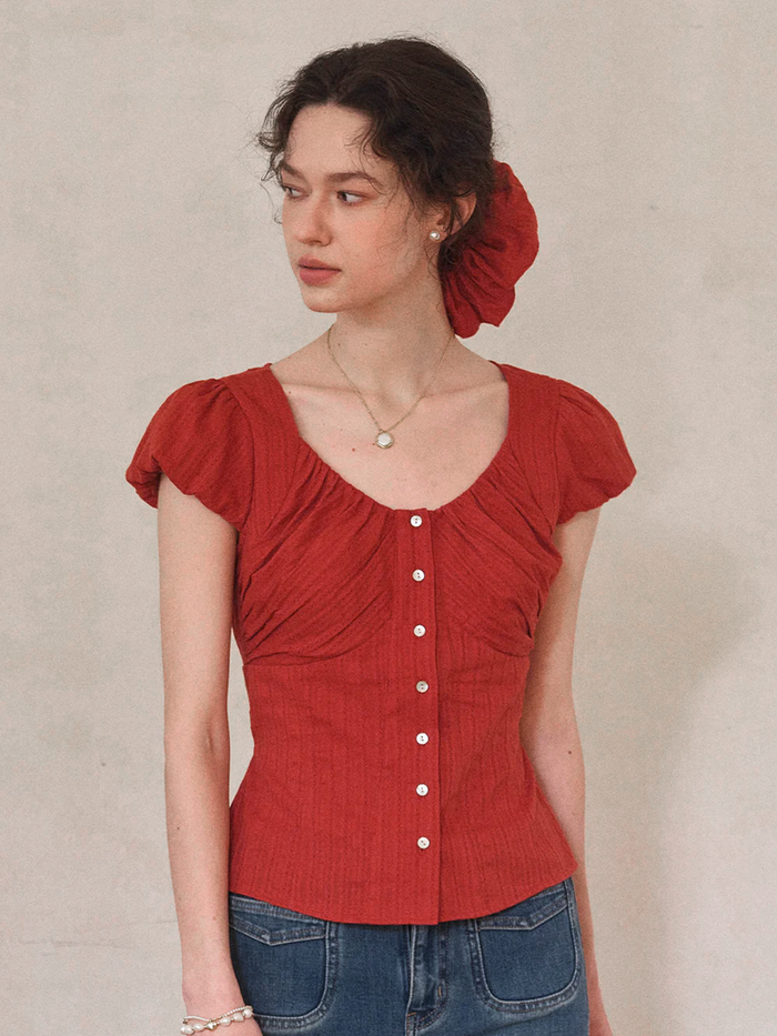 Lacey Round Neck Waist 100% Cotton Blouse