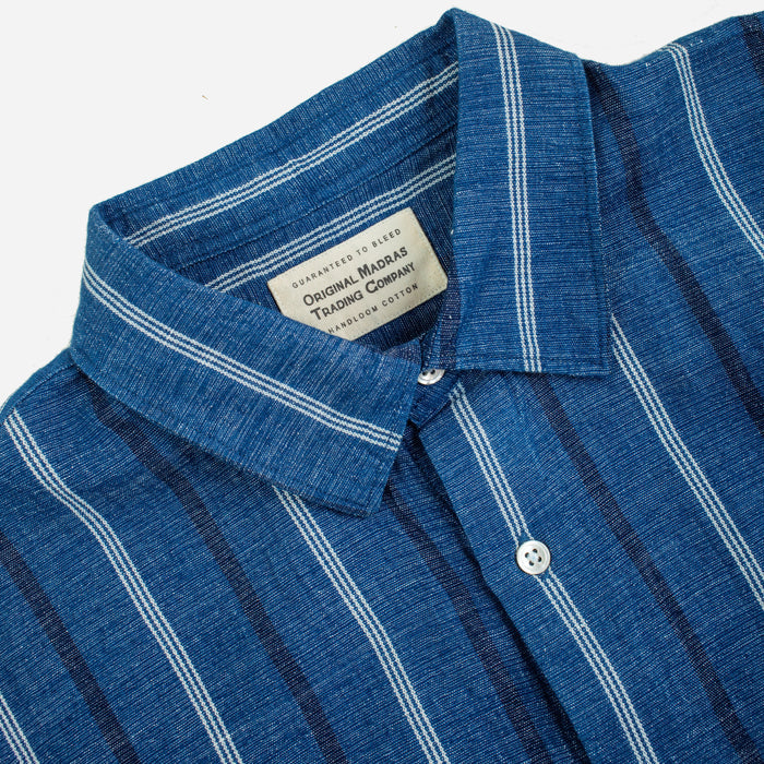 LAX NATURAL DYE HEMP STRIPE SS SHIRT - INDIGO