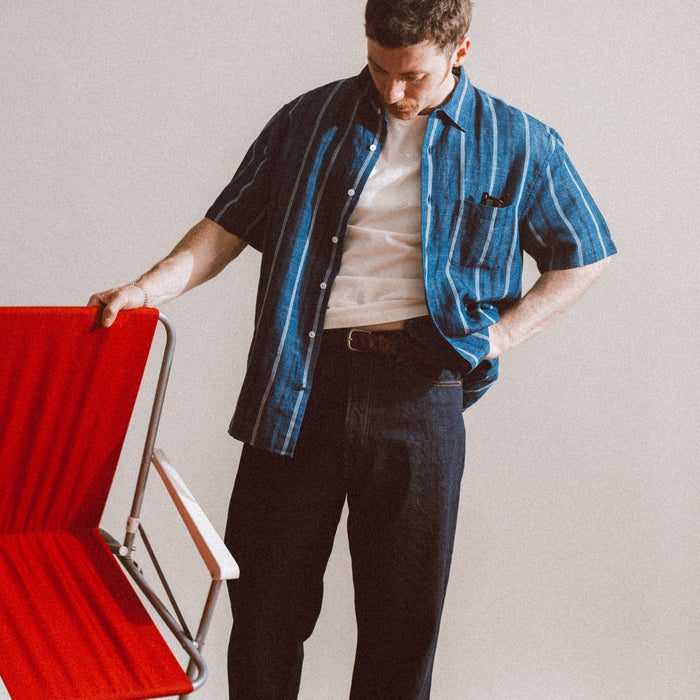 LAX NATURAL DYE HEMP STRIPE SS SHIRT - INDIGO