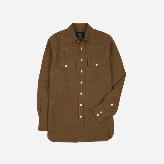 LINEN WESTERN SHIRT - BROWN