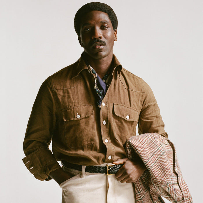 LINEN WESTERN SHIRT - BROWN