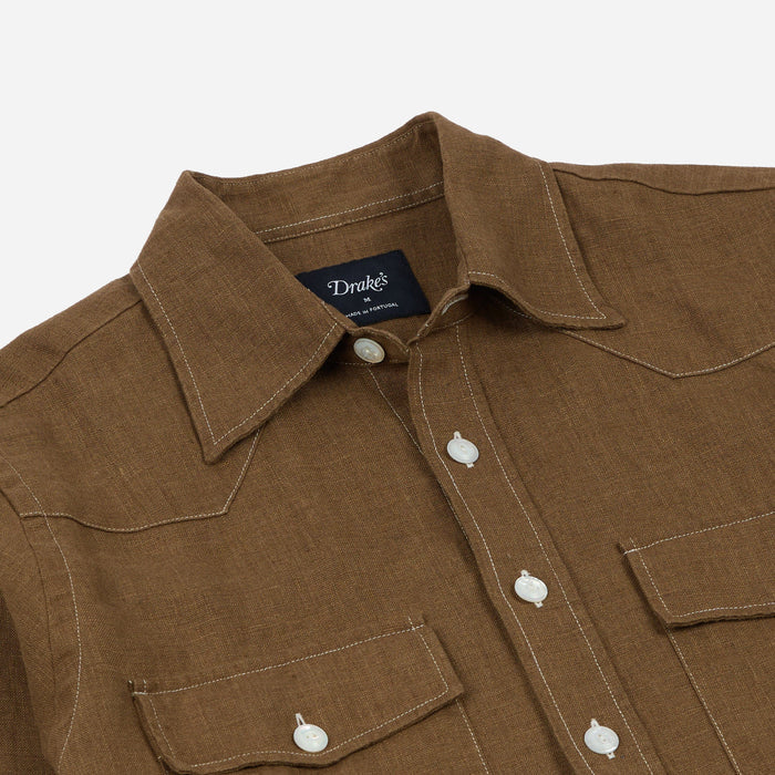 LINEN WESTERN SHIRT - BROWN