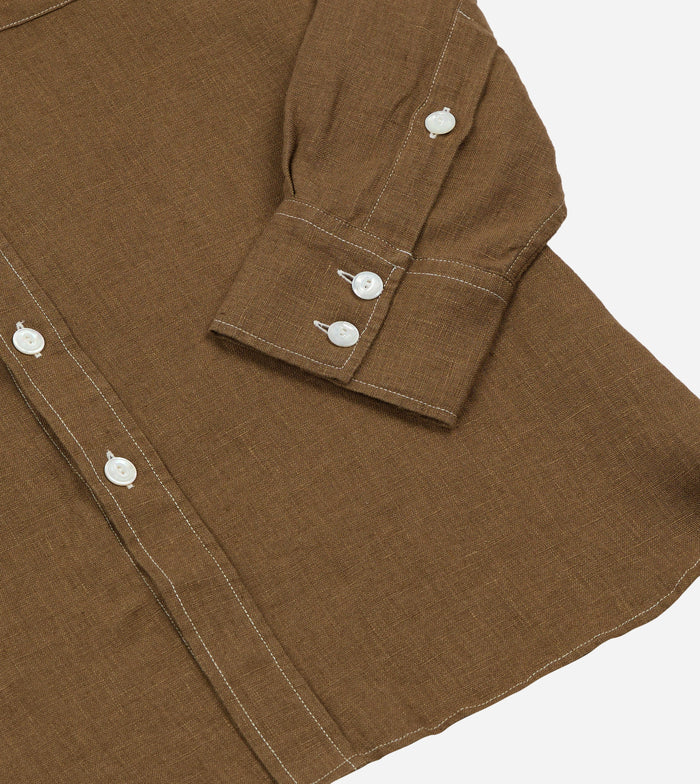 LINEN WESTERN SHIRT - BROWN