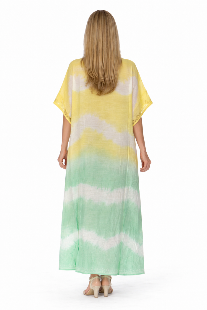 Long yellow comfortable cotton kaftan- ch-5359