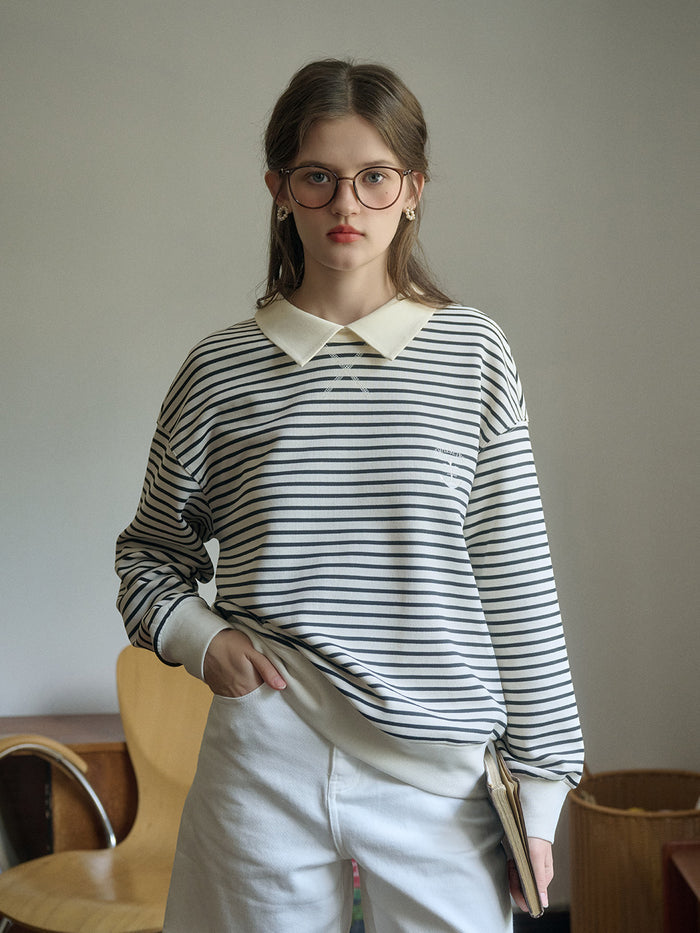Luella SR Logo Embroidered Contrast Collar Striped Sweatshirt