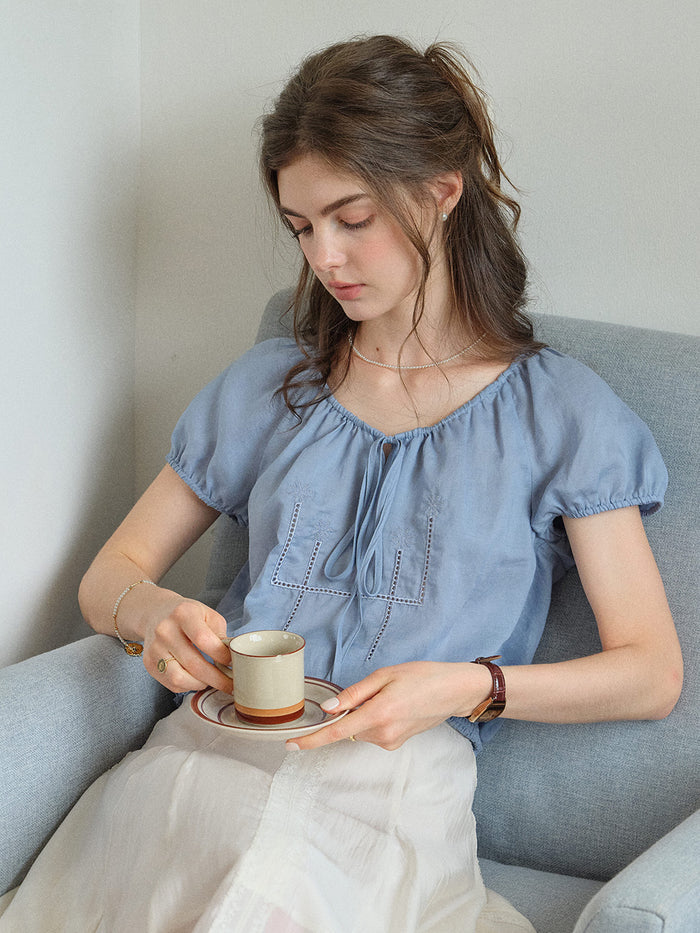 Lyra Round Neck Embroidery Blouse