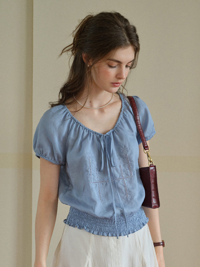 Lyra Round Neck Embroidery Blouse