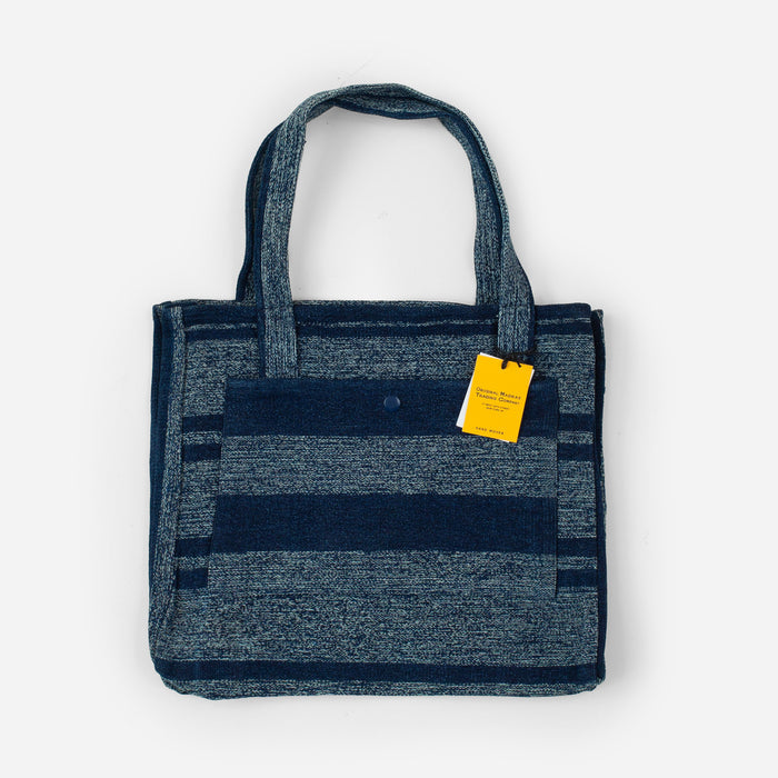 MAT WEAVE BEACH TOTE BAG - NAVY STRIPE