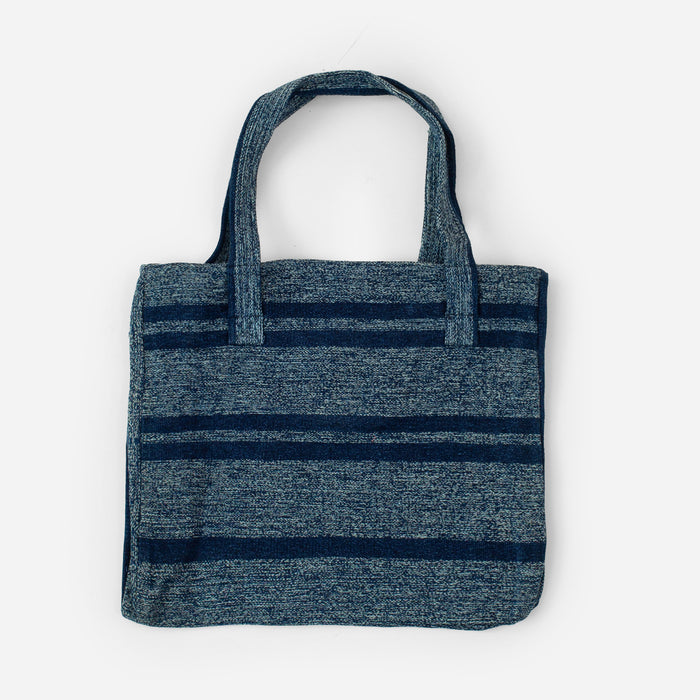 MAT WEAVE BEACH TOTE BAG - NAVY STRIPE