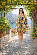 Mediterranean Resort Print Mini Dress-AKC-31804
