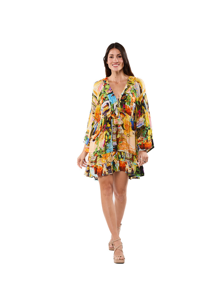Mediterranean Resort Print Mini Dress-AKC-31804