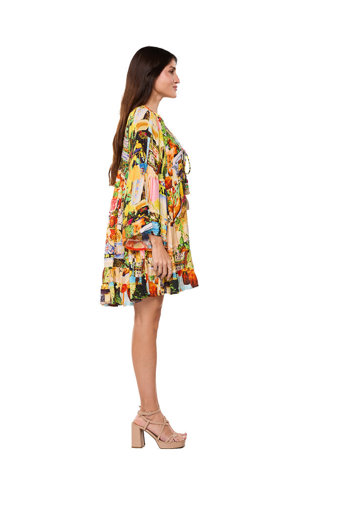 Mediterranean Resort Print Mini Dress-AKC-31804